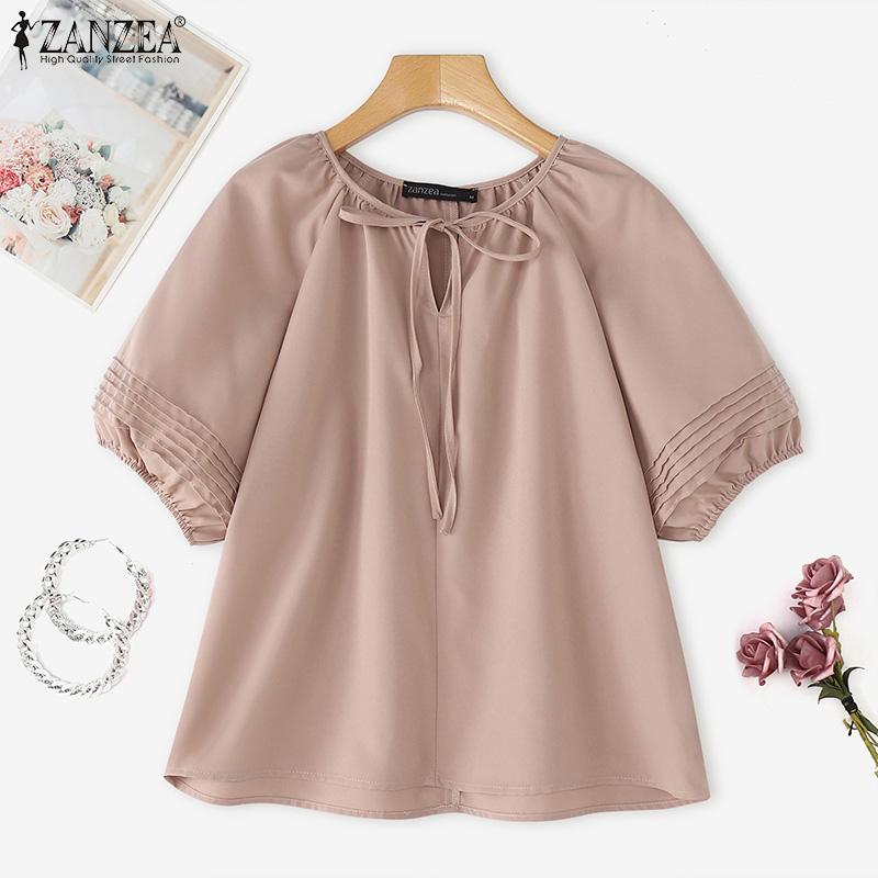 ZANZEA Women Casual V-Neck Loose Short Sleeve Blouse