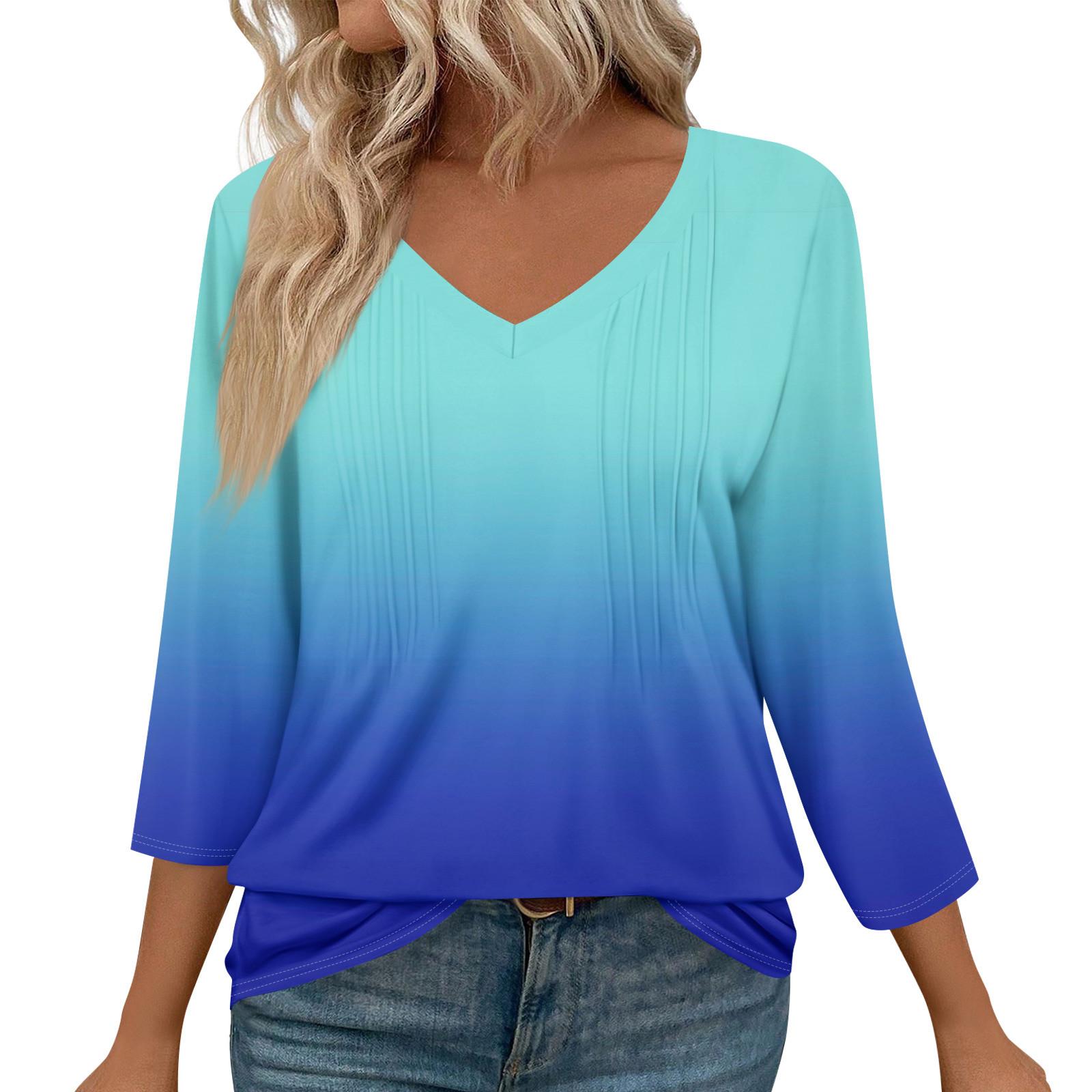 

Женская мода повседневные топы с рукавом 3/4 плиссированные модные топы футболки M