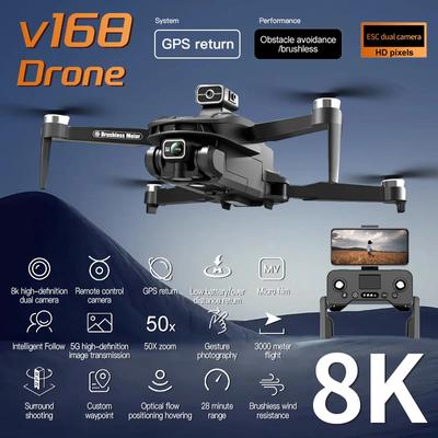 2024 წლის ახალი V168 დრონი 8K 5G GPS/ოპტიკური ნაკადი პროფესიონალური HD აეროფოტოგრაფია ორმაგი კამერით ყოვლისმომცველი დაბრკოლებების თავიდან აცილების დრონი ორიგინალური სათამაშო საჩუქარი