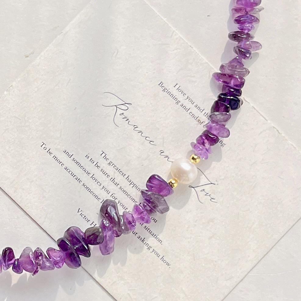 Vind Vintage Naturlig Högkvalitativ Sötvattenspärla Ametist Design Nyckelbenskedja Halsband Trohet