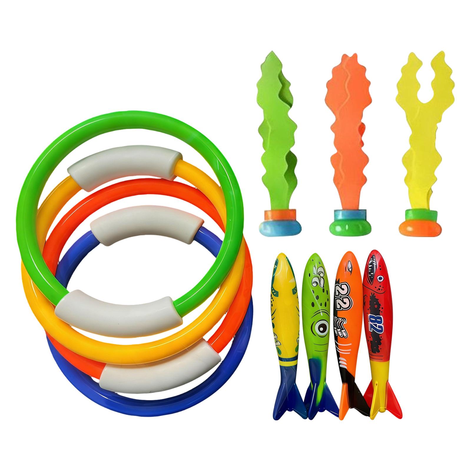 

Children s Pool Toy Set Includes Ring Toss Game Fish-Shaped Floating Toys and Small Sea Creature Figures with Mesh Storage Bag for Water Play One Size