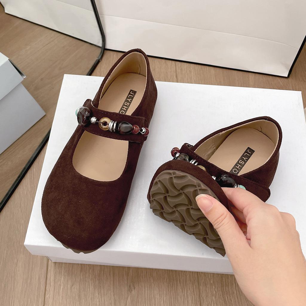 Retro French round head shallow mouth flat sole shoes women's 2025 new autumn versatile skirt Mary Jane shoes