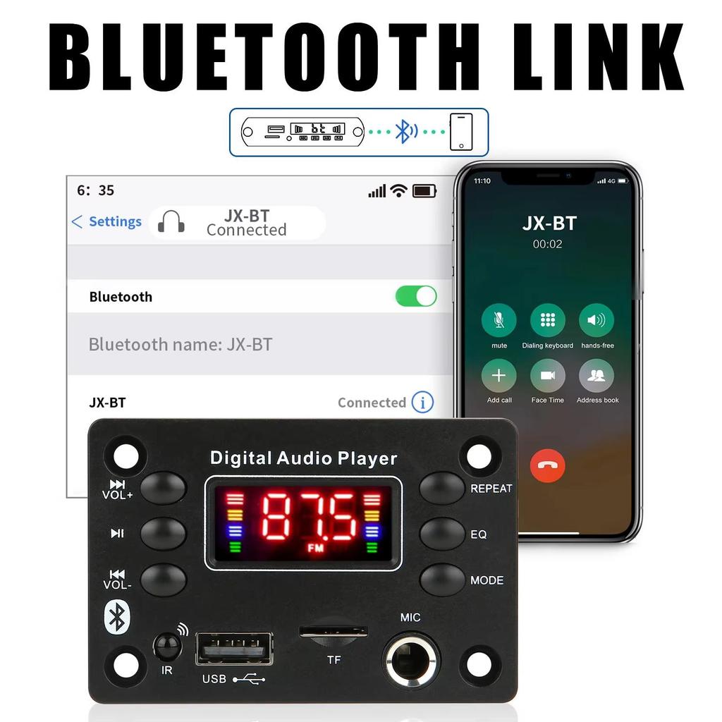 Płytka dekodera MP3 Bluetooth 5.0 DC 5V 12V Hands-free Car Audio Mikrofon USB TF Radio FM Odtwarzacz Muzyki MP3 Głośnik Z Pilotem