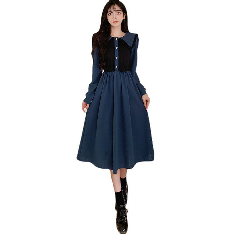 Women's Contrast Color Long Skirt - 2024 Spring/Autumn Fashion, Comfortable, Light, Mature Style Dress