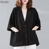 ZANZEA Women Summer Turn Down Collar Loose 3/4 Sleeve Cardigan Blouse