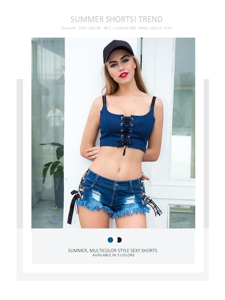 808# European & American High Waist Ripped Plus Size Sexy Super Short Summer Denim Shorts for Women