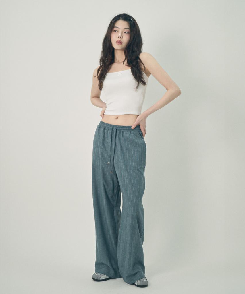 Mihebeu Casual Striped Wide Slacks Blue
