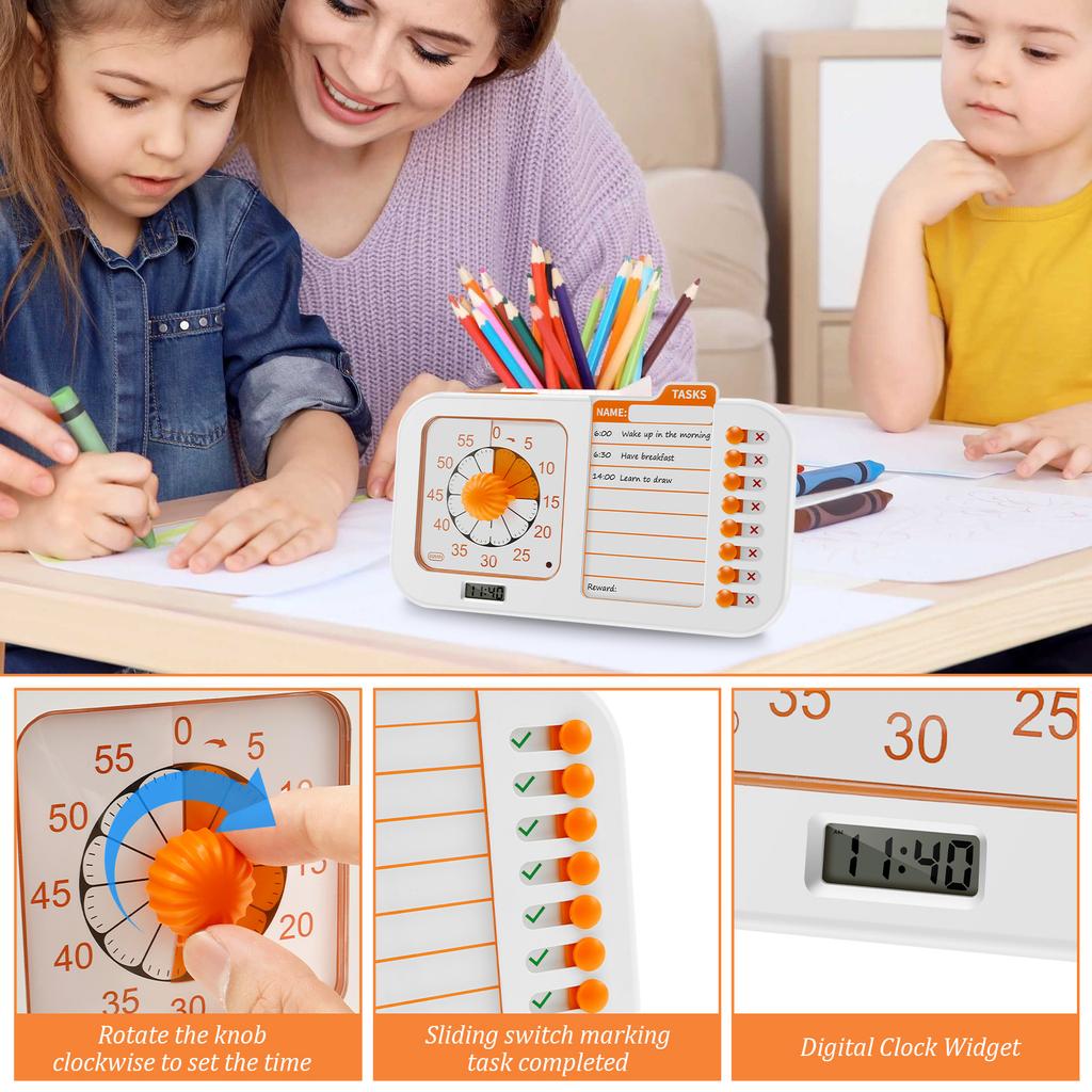 Visueller Aufgaben-Timer 60-Minuten-Visueller Timer für Kinder und Erwachsene Planungsboard-Timer, Stiller Countdown-Timer für Zuhause, Schule, Klasse