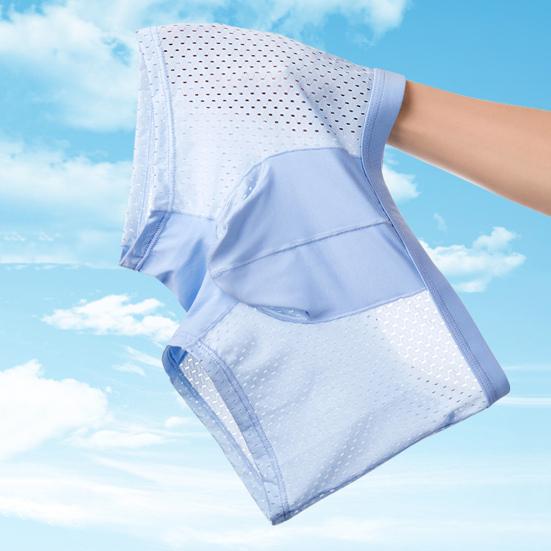 Men Boxers Elephant Nose Thin Seamless Ice Silk Hollow Mesh Mid Waist Mesh High Elasticity Solid Color
