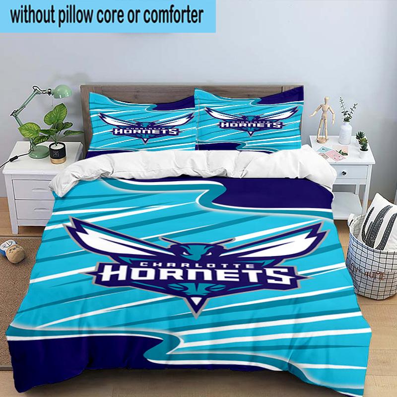 Charlotte-Hornets Logo Printed 3PCS Bedding Set, Includes A Duvet Cover and Two Pillowcases for Bedroom, Suitable for All Seasons Fan Gifts