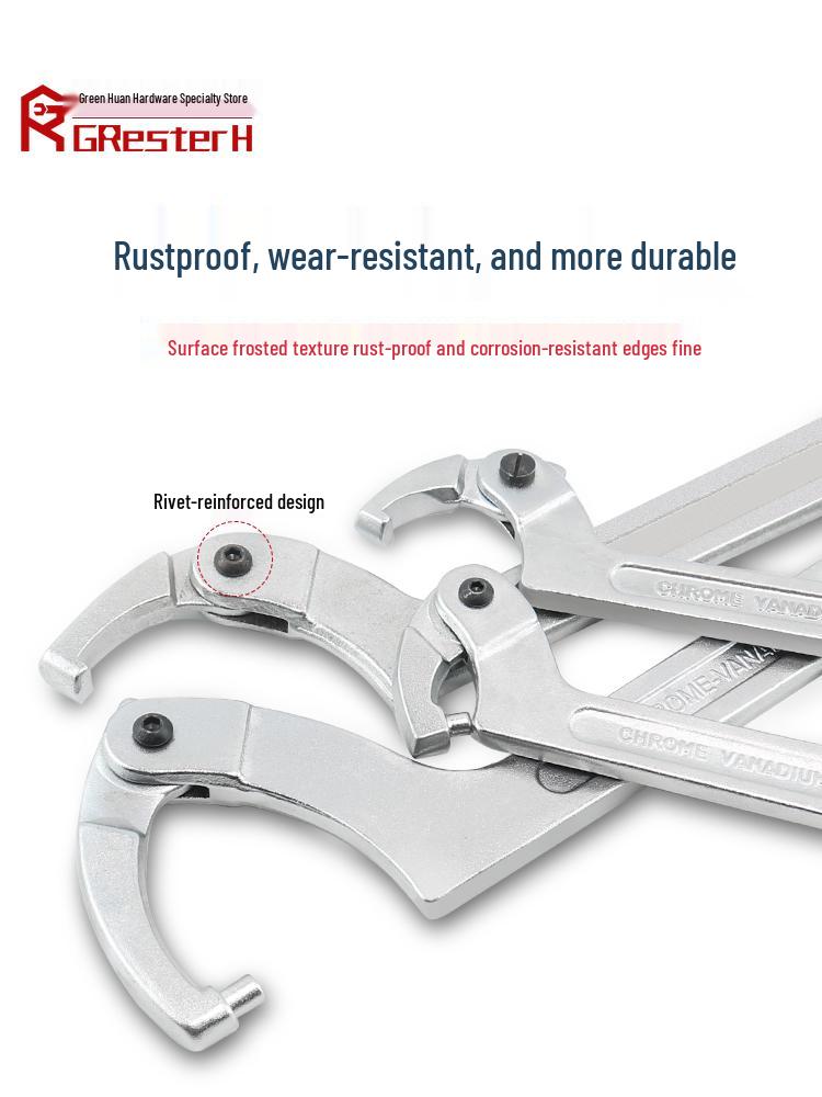 Adjustable Crescent Wrench Hook for Cylinder, Round Nut, Water Meter, Motorcycle Shock Absorber Adjustment