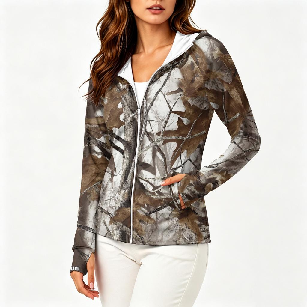 Women Lightweight Zip Up Hoodie Jacket with Hood Long Sleeve Pockets Printed Sun Protection Outerwear for Outdoor Activities