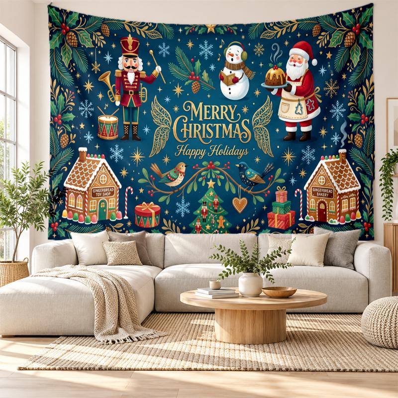 Weihnachtlich bedruckter Wandteppich für Schlafzimmer Wohnzimmer Wanddekoration Feiertagsgeschenk