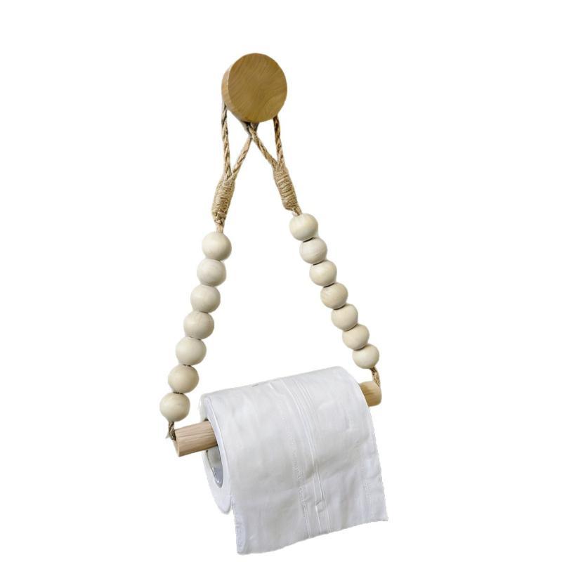 Beaded Wooden Stick Toilet Paper Holder Nordic Natural Wood Style Ideal For Home Decor Hanging Decorations