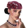 Retro British Hat For Women Elegant 3D Floral Decorated Flight Attendant Cap Beret Cosplay Costume Accessories