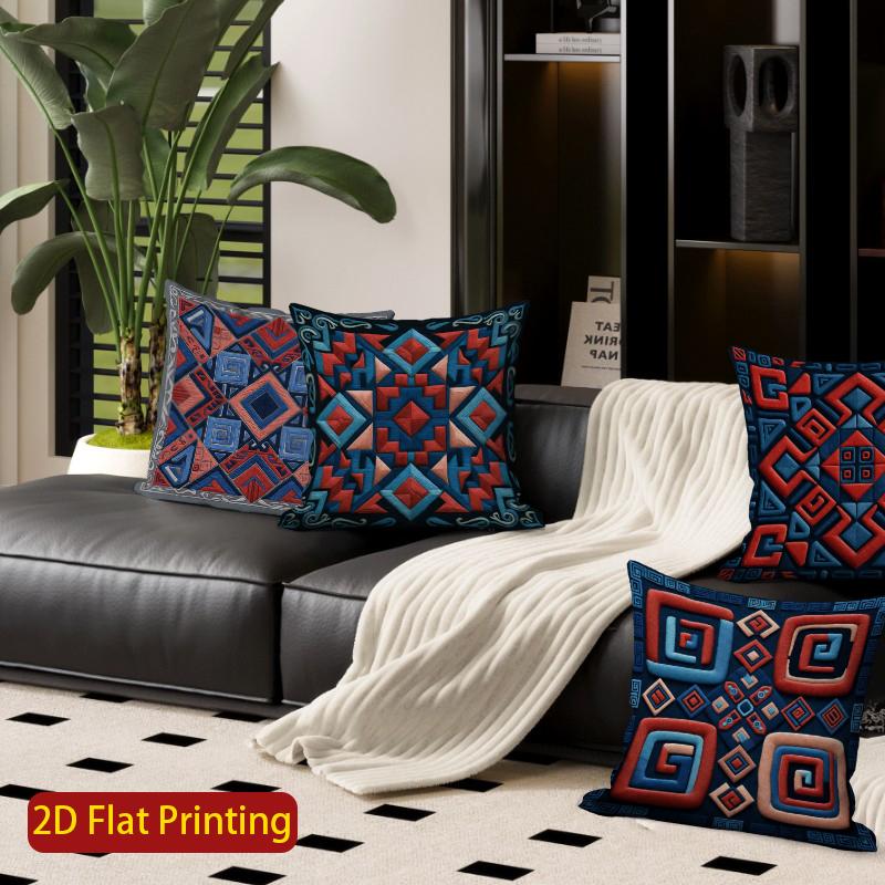 2D Bohemian Geometric 3D Visual Print Pillow Covers Pattern Cushion Cover Suitable For Sofa Bedroom Car Pillow Cover