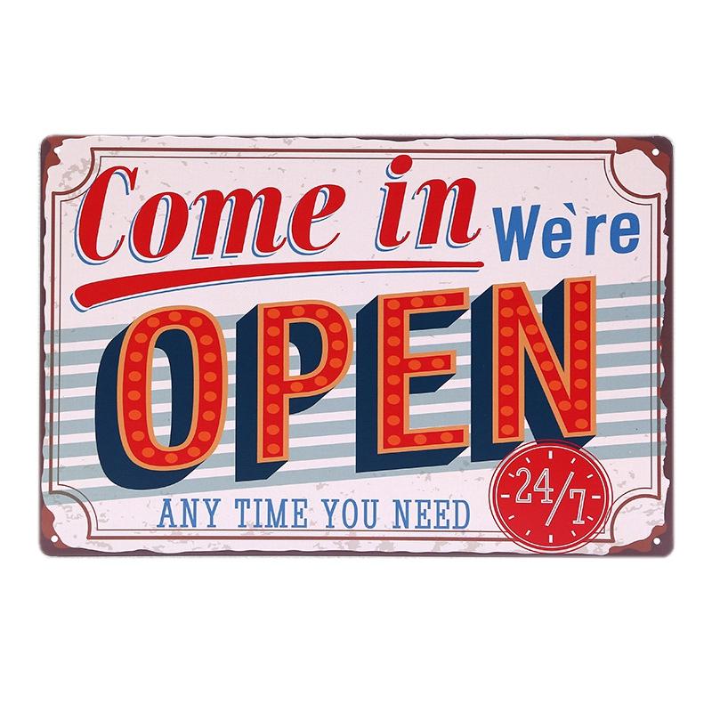 "COME IN WE'RE OPEN " And " SORRY WE'RE CLOSED " Vintage Metal Sign Tin Poster Pub Bar Cafe Shop Entry and Exit Plaque A409