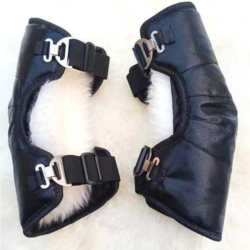 Genuine Leather Wool Knee Pads with Fleece Lining - Winter Cold Protection & Windproof for Motorcycle and Electric Scooter Riding