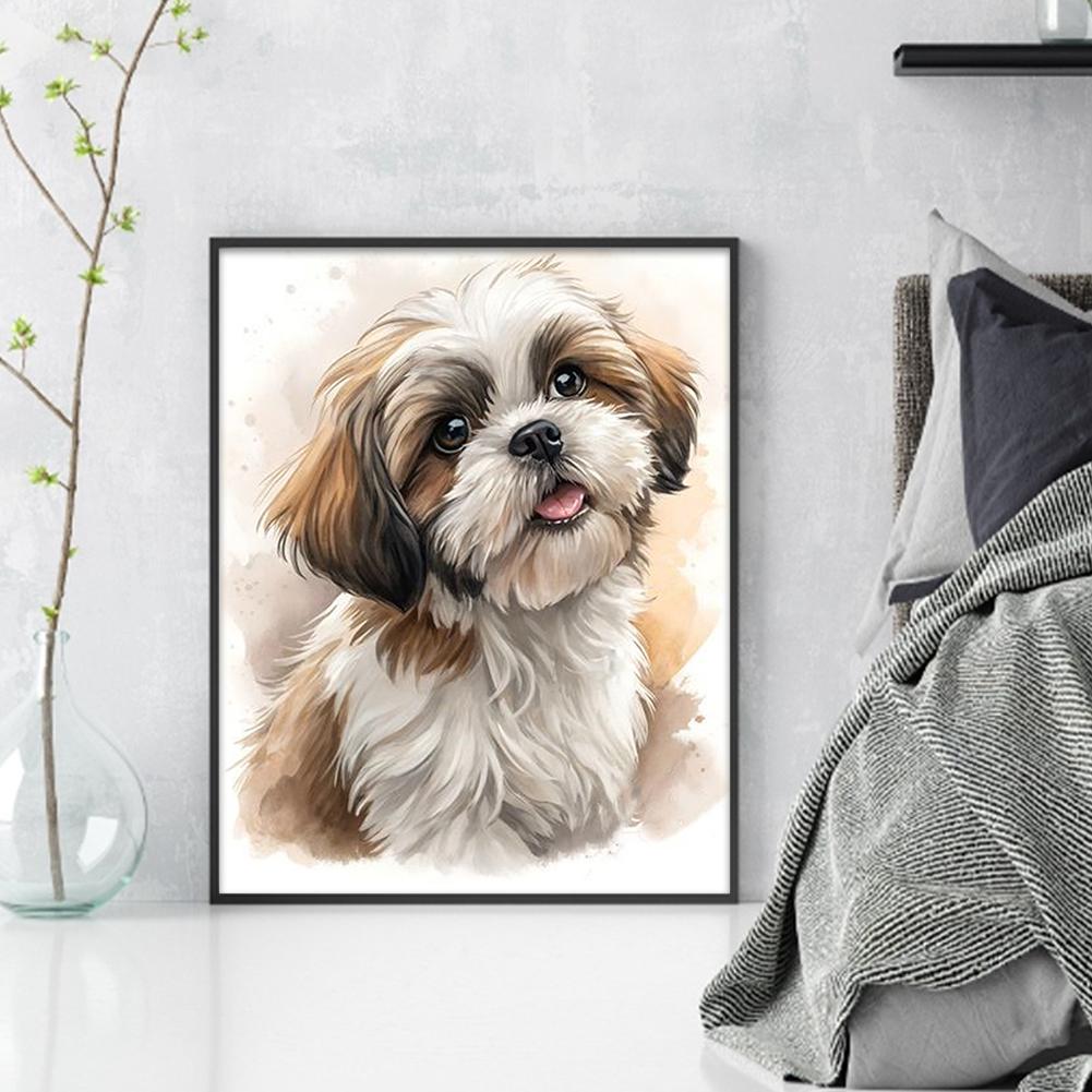 Shih Tzu Full 14CT 2 Strands DIY Counted Cross Stitch Embroidery Kits for Beginners Adults Gift Home Wall Decor 15.75x19.69in