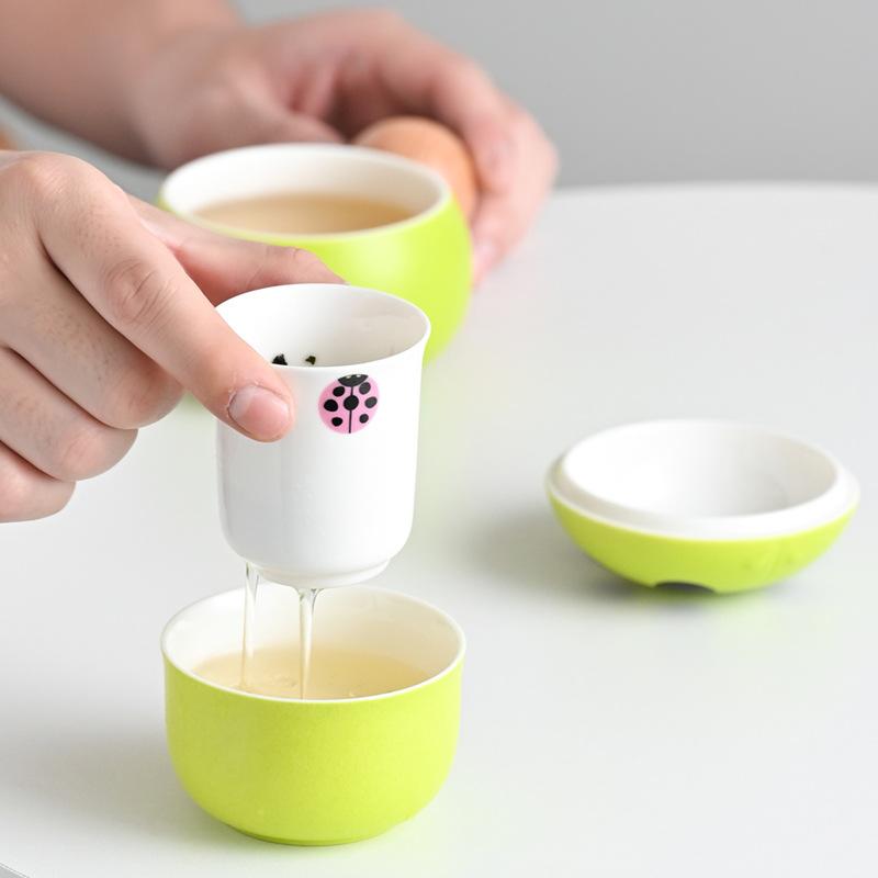 Travel Portable Express Cup Outdoor Double Tea Travel Tea Set Ceramic Travel Couple Tea Cup One Person Tea Maker