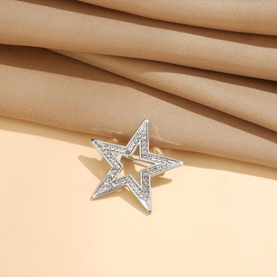 Zinc Alloy Brooch Pin Star Shape Lapel Badge with Rhinestones Inlaid Decorative Outfit Pin