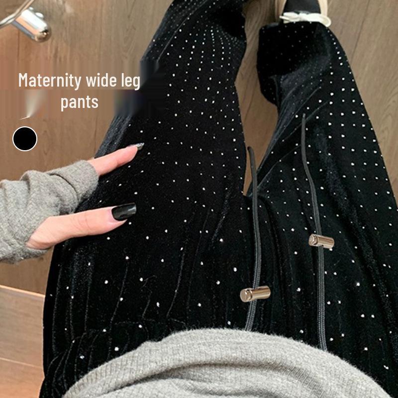 Autumn Maternity Velvet Drawstring Pants: Narrow to Wide Leg Fit