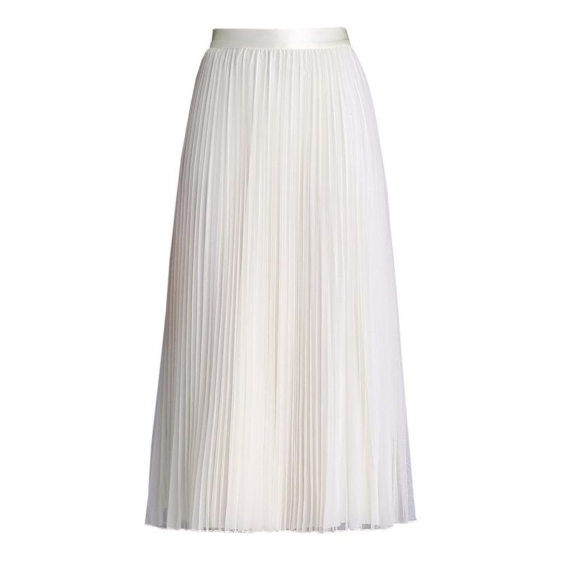 Solid Color High-Waisted Pleated Lurex Mesh Midi Skirt