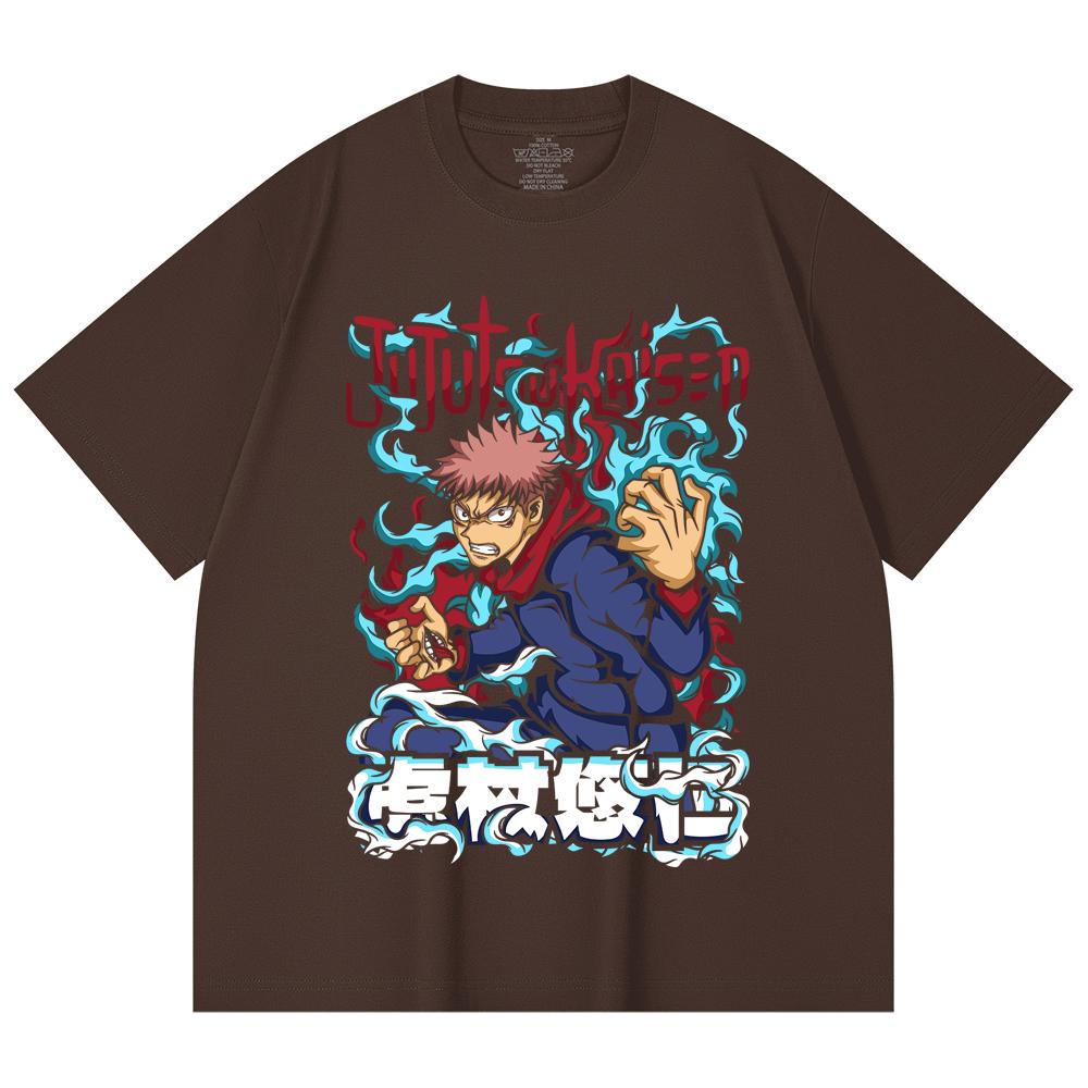230 Gsm 100% Cotton Jujutsu Kaisen V50 Yuji Print Unisex Heavy Cotton T Shirt
