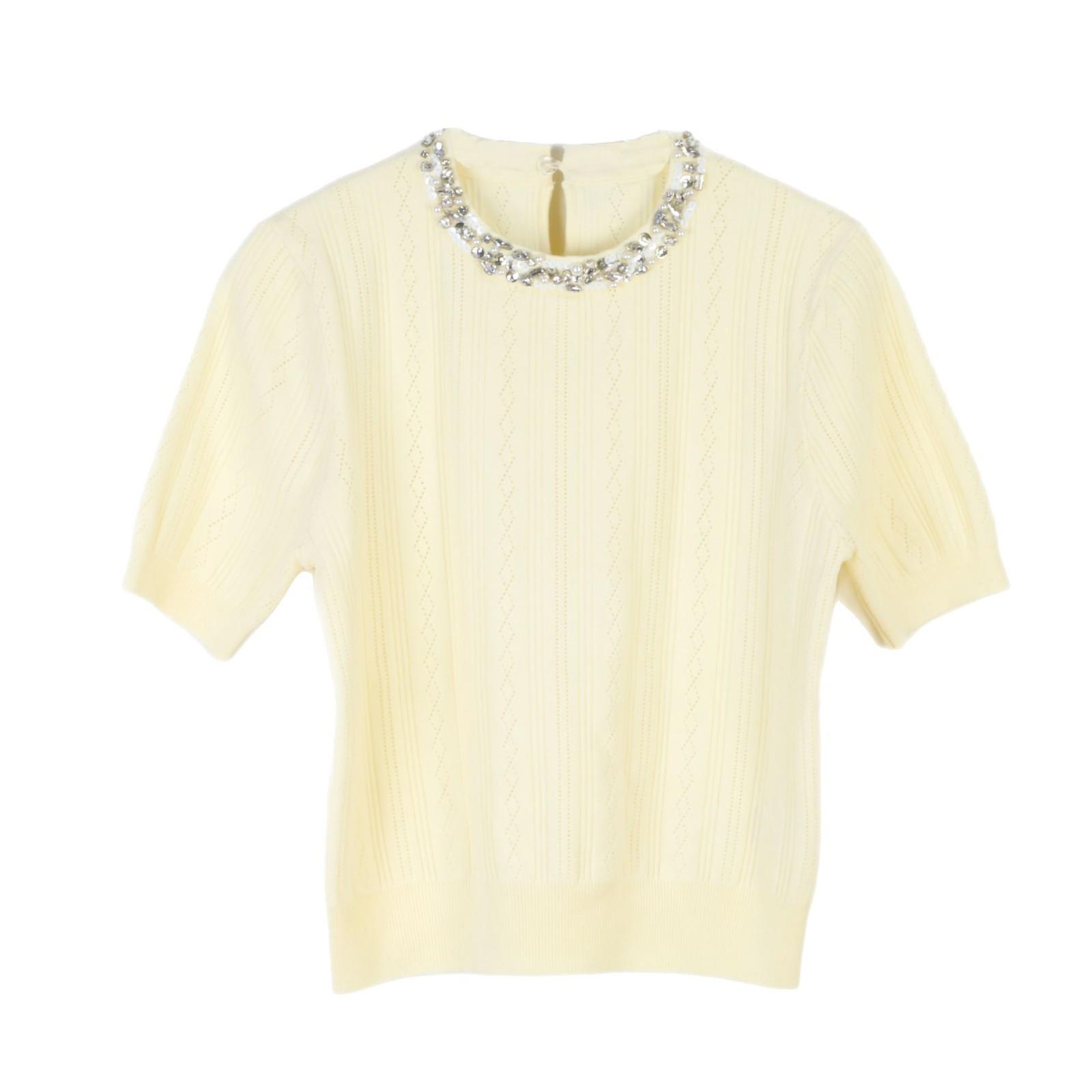 

Женский вязаный свитер с коротким рукавом и круглым вырезом, украшенный бусинами, весна/лето Medium