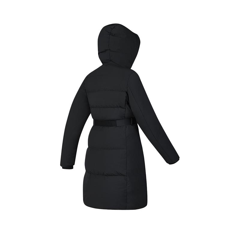FILA Golf Series Solid Color Simple Mid-Length Hooded Long Sleeve Down Jacket Women Outerwear Deep-Black A11W445916FBK