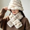 Faux Fur Winter Hat Scarf Set Thick Warm Fisherman Hat Scarf Fashion Plush Snood Scarf  Women