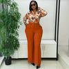 European and American Shirts Women's Long-sleeved Lapel Button-printed Shirts High-waisted Casual Trousers African Foreign-style Women's Two-piece Set