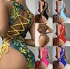Women New One-Piece Floral Print Hollow Out Multi Straps Lace Up Swimming Adjustable Elastic Lady Swimsuit