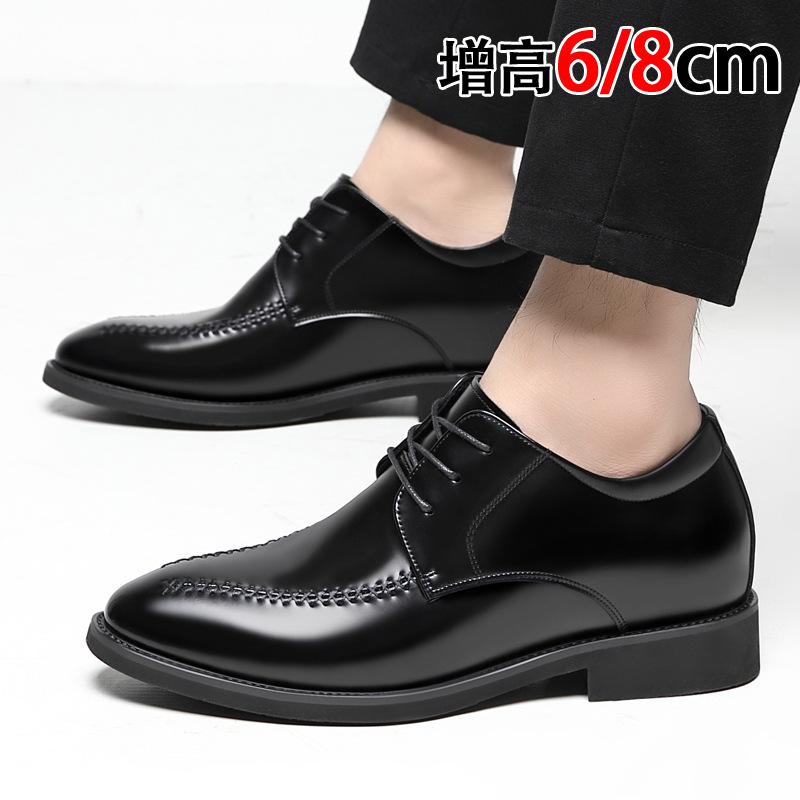 Inner height-increasing leather shoes men's 2025 spring and autumn new business dress derby shoes patent leather breathable leather pointed work shoes