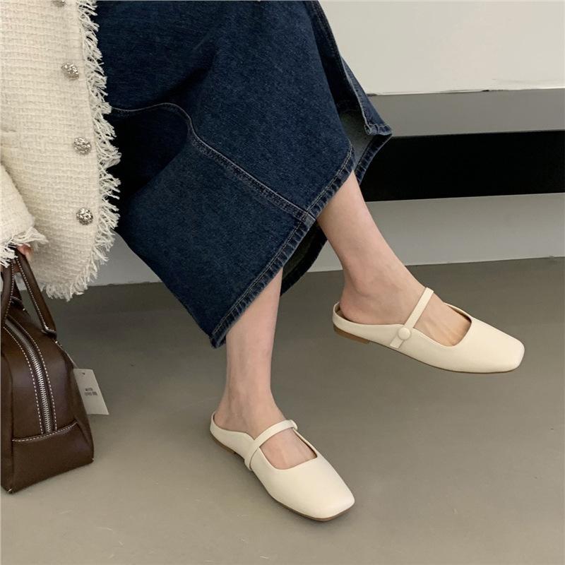 

2024 Internet celebrity explosion fairy style muller shoes bag head belt buckle women s shoes Korea Dongdaemun French retro half drag 35 бежевий