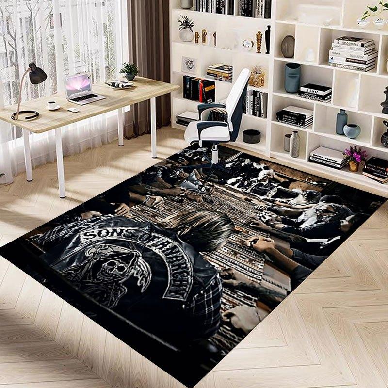 1pc Sons of Anarchy Themed Office Carpet Chair Mats - Durable Polyester Rug for Home Theater, Office, Dorm Room Decor - tA13