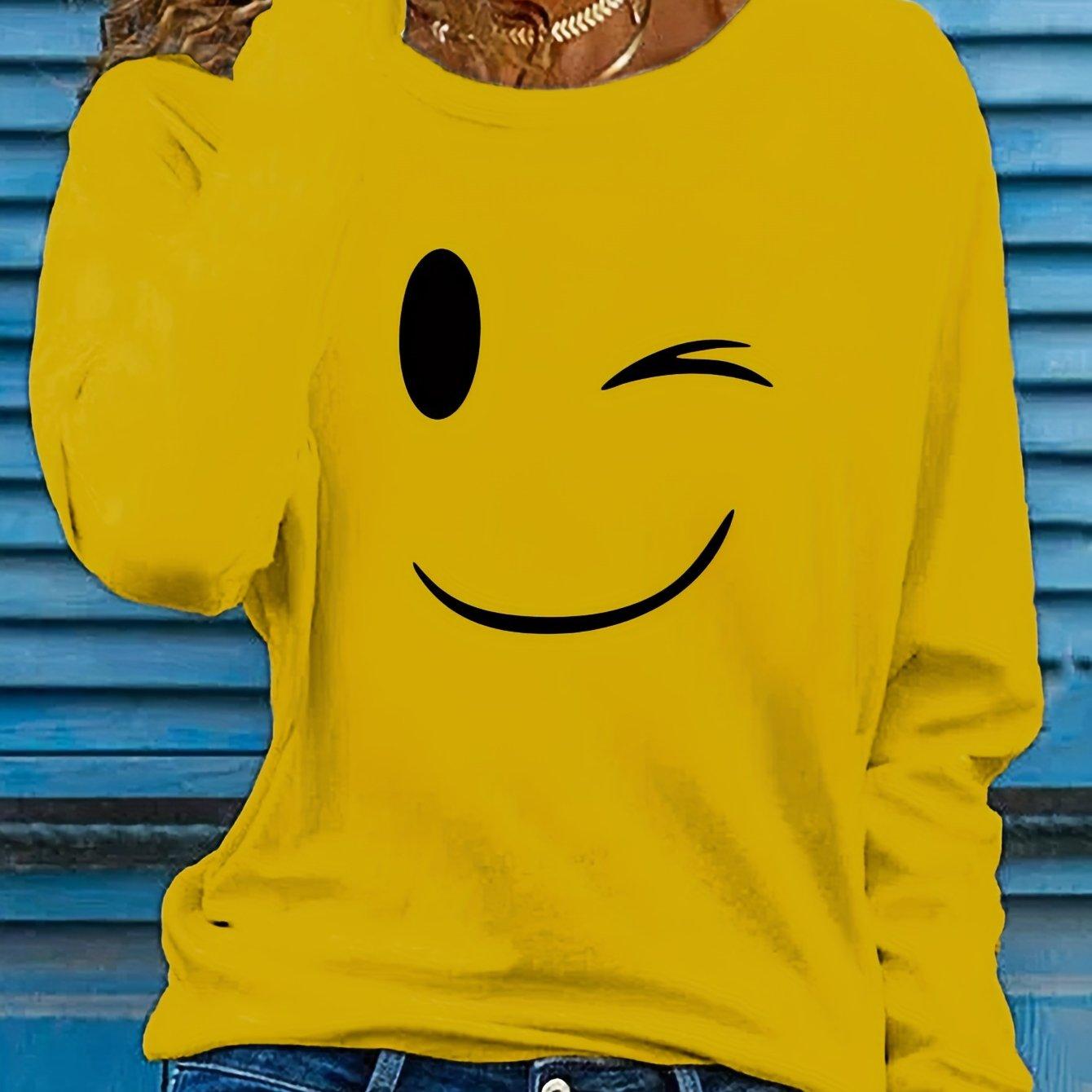 

Футболка с принтом «Улыбка», повседневный топ с длинными рукавами и круглым вырезом, весна и осень, женская одежда XL