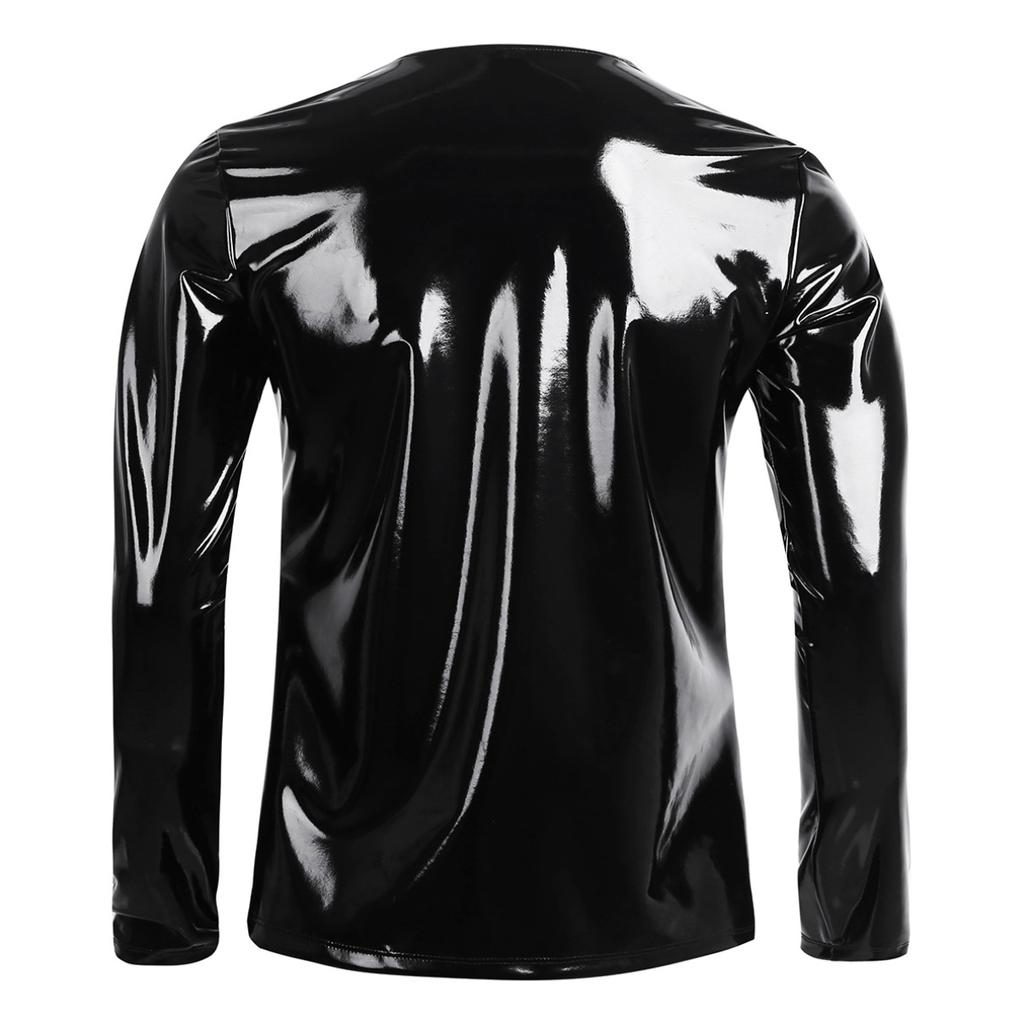 Mens Patent Leather Long Sleeve Zipper 