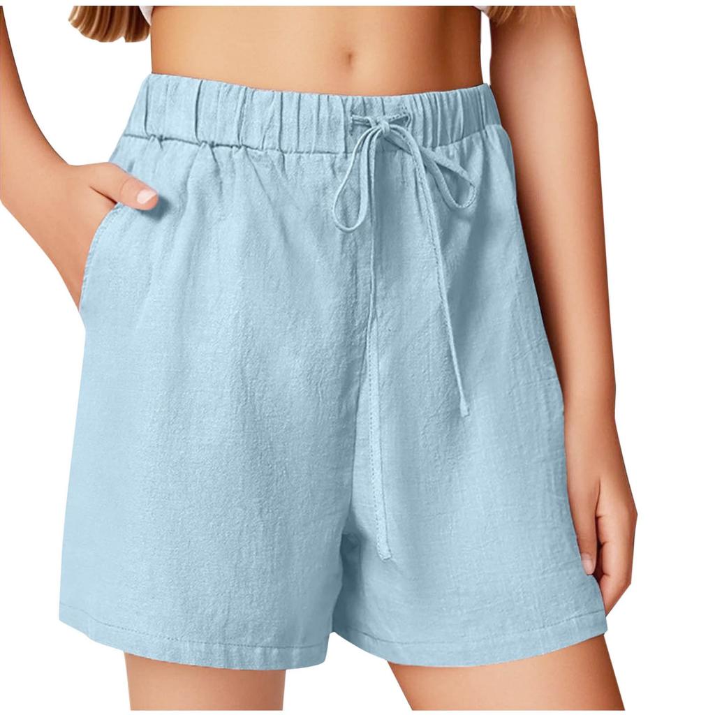 Summer Big Kids Kids Solid Color Sports Casual Shorts With Pocket Elasticated Waist