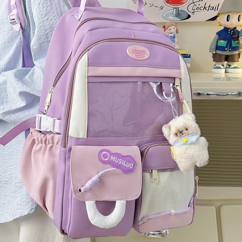 Summer New High-Value Fresh Cartoon Transparent Pain Bag Backpack for Girls and Boys Elementary and Middle School Students Leather Label Double