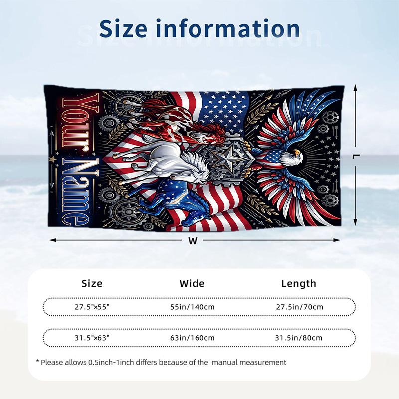 American Patriotic Theme Beach Towel Personalized Custom Name & Text Soft Quick Dry Beach Towel for Swimming Travel