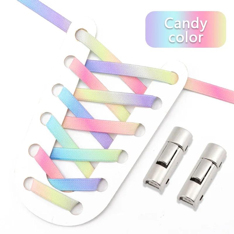 No Tie Shoelaces For Sneakers Elastic Shoe Laces Rainbow Precision Organization Metal Buckle Lock Lazy Shoelace Flat 17 Colors