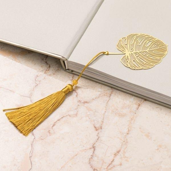 Monstera Leaf Bookmark with Silk Pompom and Gift Box
