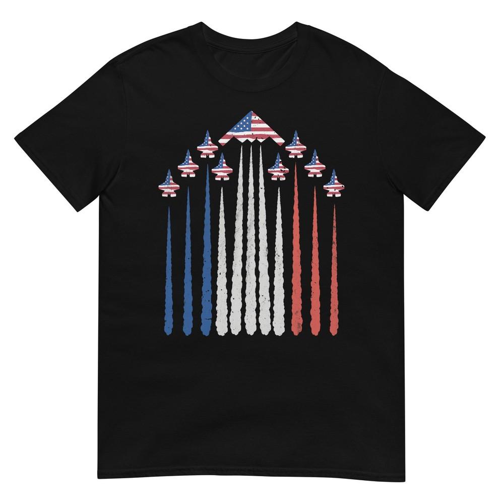 Patriotic Fighter Jets Usa Flag Red White Blue 4th Of July Tshirt