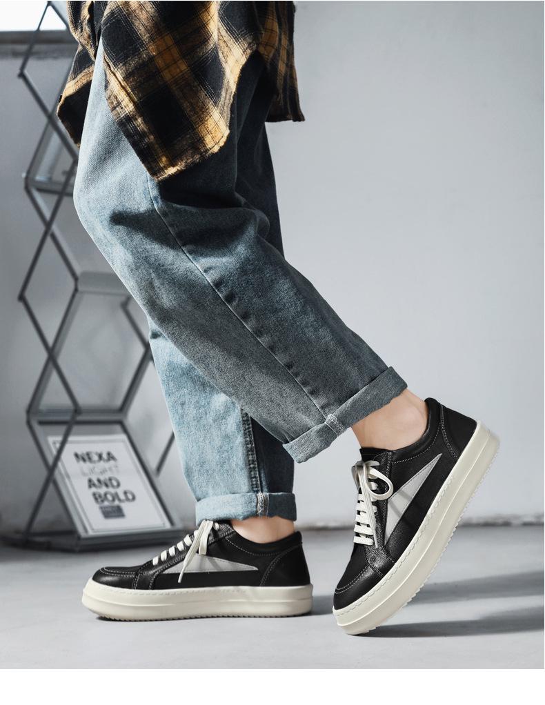 Men's Autumn Black & White Height-Boosting Skate Shoes - Trendy, Casual, and Versatile Low-tops