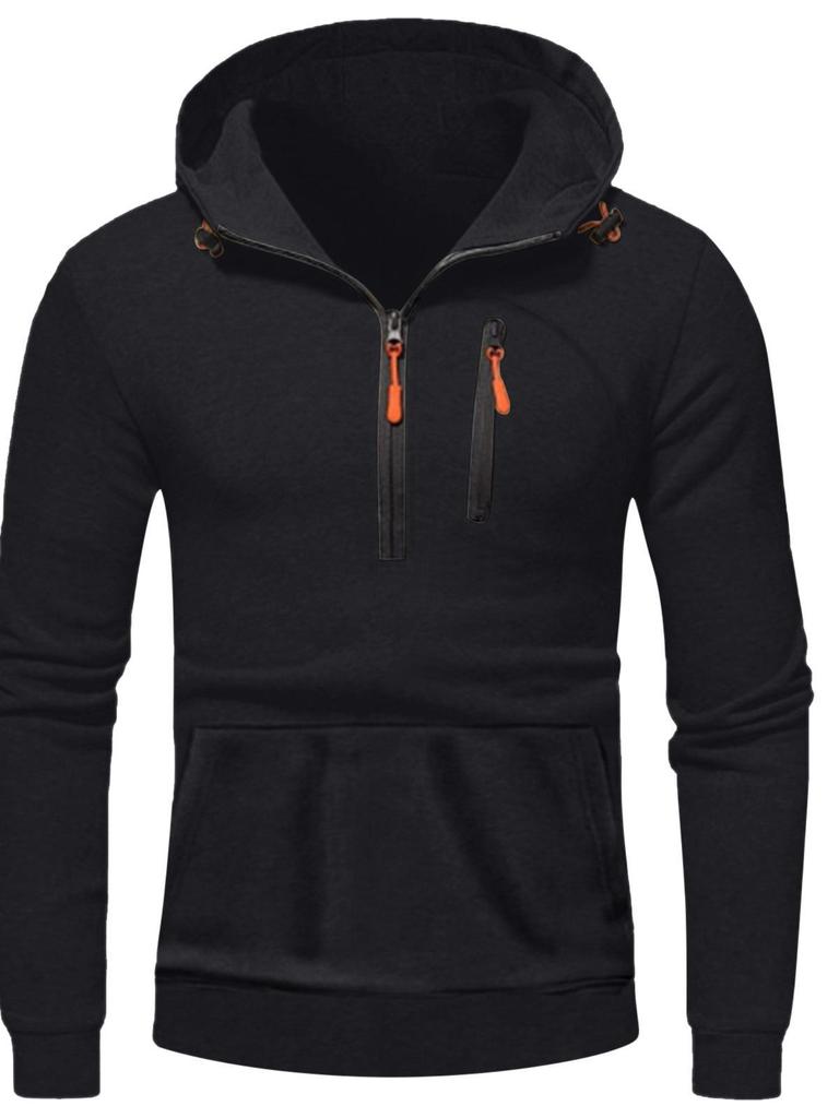 2025 Men's Casual Hooded Pullover Zipper Long Sleeve Sports Sweatshirt for Spring and Autumn