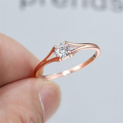 Bonitos anillos de compromiso con circonitas blancas pequeñas y redondas para mujer, anillo de diamantes de laboratorio de plata de ley 925/oro rosa, joyería de boda para mujer