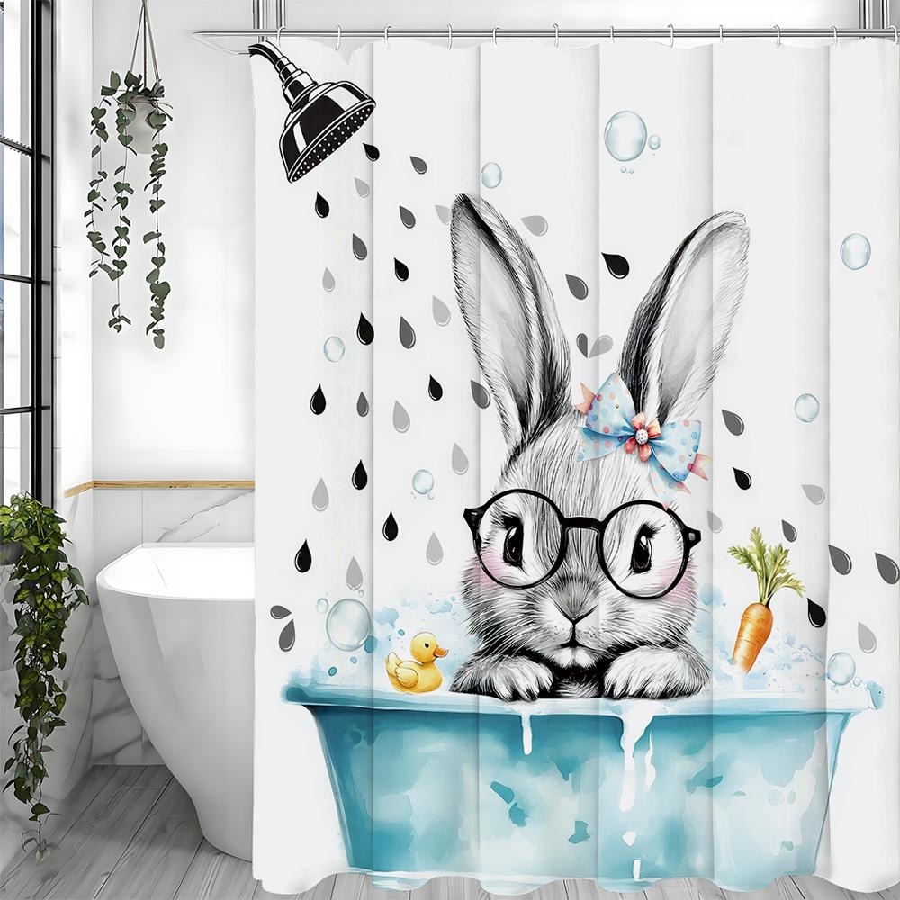 

Милая пасхальная шторка для душа с кроликом, Простая милая декоративная шторка для ванной с кроликом, Водонепроницаемая шторка для душа с крючками 90*180cm