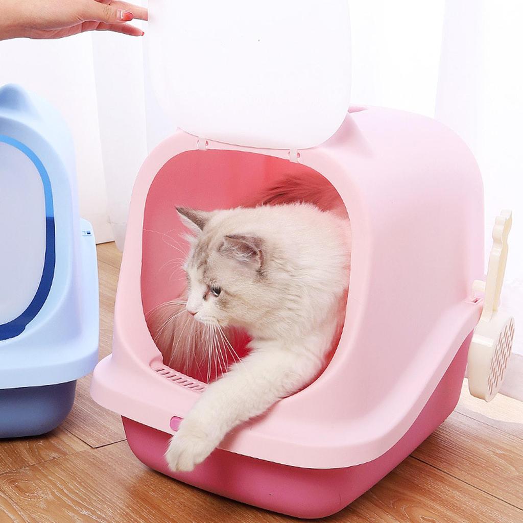 Closed Cat easy to House Toilet with Shovel Box Hidden Cleaning Supplies - Blue