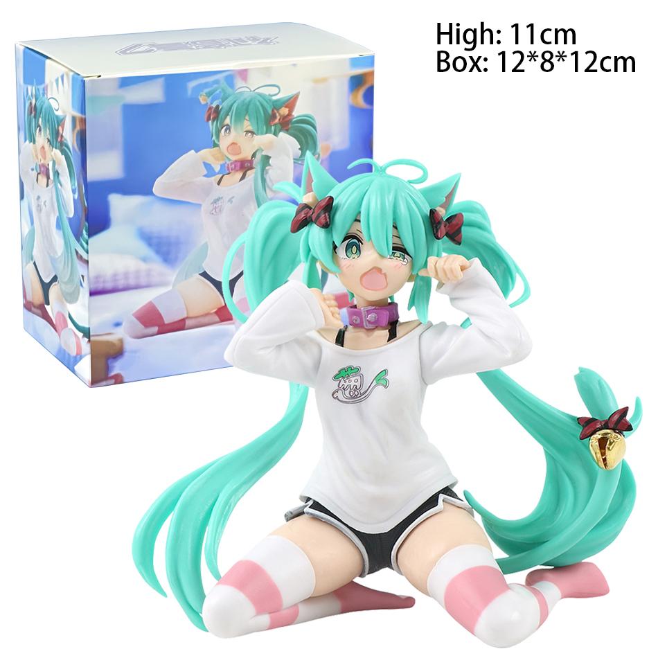 Anime 11cm Cute Girl Figure Cat Ear Long Sleeve Shirt Kneeling Animation Model Toy Gift PVC Collection Decorative Ornaments